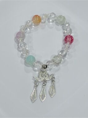 Pastel Beaded Bracelet with Lotus Charm Gift Wellness Jewelry